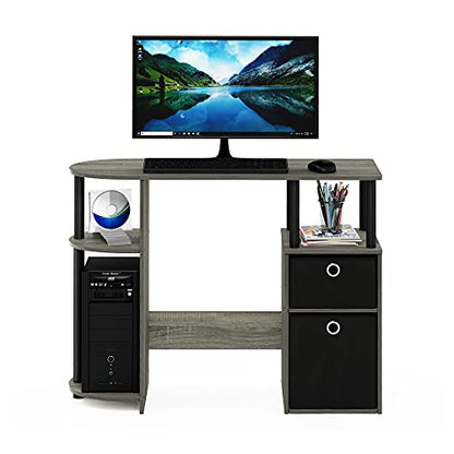 Furinno JAYA Desk, 38.4" Wide Gaming Desk with Bin Drawers, Computer Desk with Side Shelf, Office Desk for Study, Home Office, Bedroom, Dorm, Study Room, French Oak - color: French Oak/Black