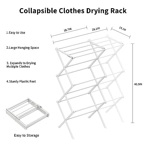 Foldable Drying Rack Clothing,Clothes Drying Rack Folding Indoor and Outdoor Rack,Laundry Drying Rack Collapsible-White… - color: White