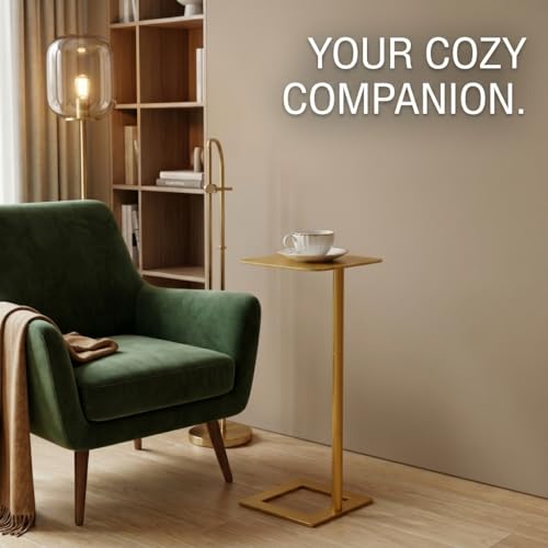 Modern Stable C Table End Table, 23.4" Tall, Medium, Gold | C Shaped Side Table that Slides Under Sofa, Slim Under Couch Table, Industrial Coffee Tray Table for Living Room Bedroom - color: Gold, size: Medium