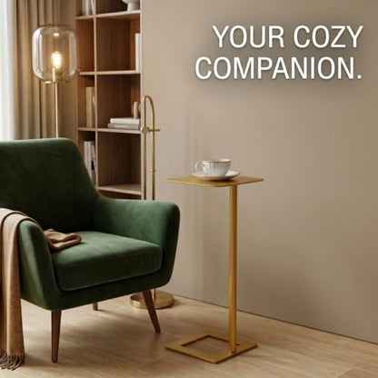 Modern Stable C Table End Table, 23.4" Tall, Medium, Gold | C Shaped Side Table that Slides Under Sofa, Slim Under Couch Table, Industrial Coffee Tray Table for Living Room Bedroom - color: Gold, size: Medium