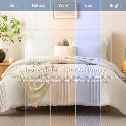 Super King Plus Comforter Set Beige - Oversized 128x120 Bed Set | Maximum King-Bed Coverage, 240GSM Down-Alternative Fill, 14" Deep-Pocket Sheets, Shams & Pillowcases, Lightweight - color: Beige, size: Super King Plus