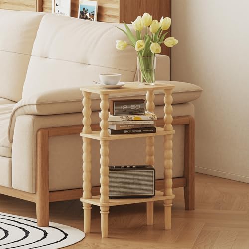 Veegle Side Table, Small End Table with Storage Shelf, 3-Tier Small Coffee Tables for Living Room Bedroom Narrow Spaces(Oak) - color: Natural-3 Tier Shelf