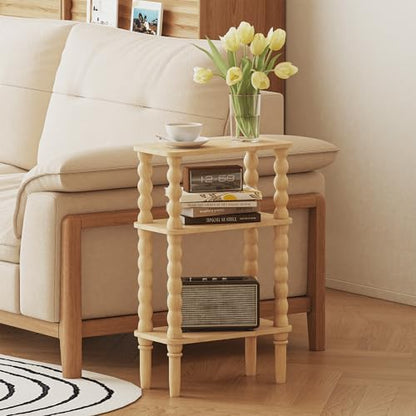 Veegle Side Table, Small End Table with Storage Shelf, 3-Tier Small Coffee Tables for Living Room Bedroom Narrow Spaces(Oak) - color: Natural-3 Tier Shelf