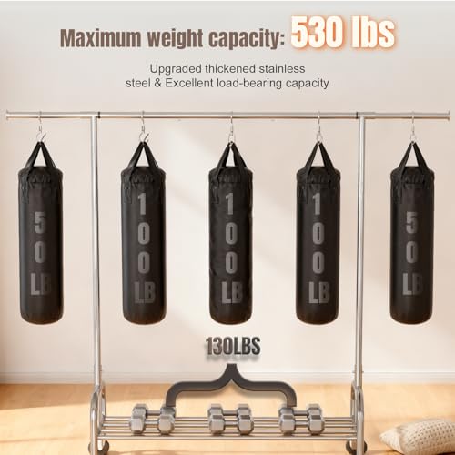 Heavy Duty Rolling Garment Rack with Wheels, 550LBS Clothing Rack | Sturdy Metal Frame, Spacious Hanging Storage, Clothing Organizer for Bedroom, Closet, Laundry Room & Home Organization
