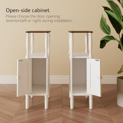 Veegle Narrow Nightstand, Skinny End Side Table(White) | Mid-Century Modern Nightstand with Storage,bedside table for Bedroom and Living Room - color: White