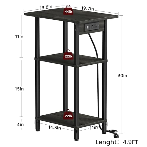 Asgolion Tall End Table with Charging Station, Tall Nightstand with Storage | 30 Inch Tall Side Table, Accent Table Stand, Small Entryway Table, Bedroom Tall Nightstand, Living Room, Office, Carbon Gray - color: Carbon Gray, size: 30"H