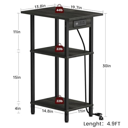Asgolion Tall End Table with Charging Station, Tall Nightstand with Storage | 30 Inch Tall Side Table, Accent Table Stand, Small Entryway Table, Bedroom Tall Nightstand, Living Room, Office, Carbon Gray - color: Carbon Gray, size: 30"H