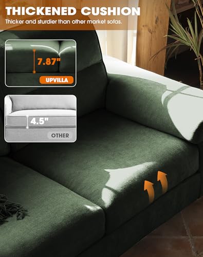 Upvilla 88.97" Modern Sofa Couch Deep Seat Sofa for Living Room(Green) | 8”Cushion, Comfy 2-Seater Chenille Loveseat with Convertible Armrest, Removable Sofa Cover, High Leg - color: Green, size: 88.97" Couch
