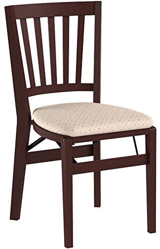 Stakmore Premium Solid Wood Dining Table Compact Folding Chair Set with Blush Fabric Padded Upholstered Seat, Fruitwood (Set of 2) | Compact Folding Chair Set with Blush Fabric Padded Upholstered Seat for Indoor Use - color: Fruitwood