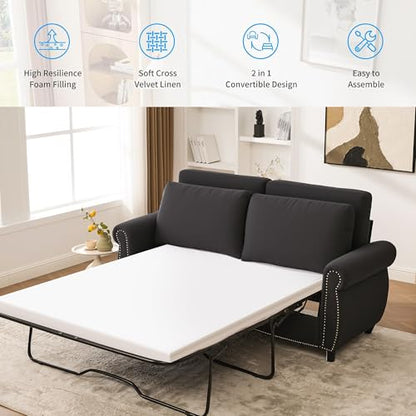 Queen Pull Out Sofa Bed, 74' Large Convertible Sleeper Sofa, 2 Seater Loveseat Sofa-Bed with Queen Size Mattress for Living Room Small Spaces Apartment Studio, Dark Gray - color: Dark Gray, size: Convertible Sleeper Sofa Bed-2 seat