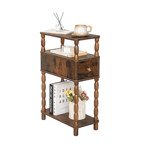 MaxSmeo Narrow Nightstand with Drawer, Narrow End Table with Storage, Skinny Small Side Table Living Room for Small Spaces, Bedroom (Rustic Brown) - color: Rustic Brown