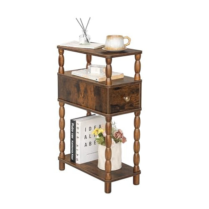 MaxSmeo Narrow Nightstand with Drawer, Narrow End Table with Storage, Skinny Small Side Table Living Room for Small Spaces, Bedroom (Rustic Brown) - color: Rustic Brown