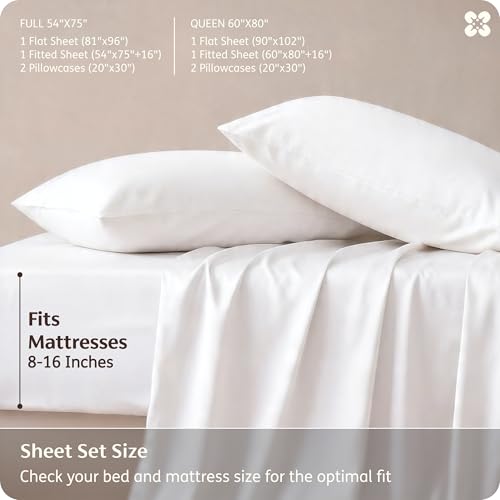 Bedsure PureWoven 100% Rayon Derived from Bamboo, Queen Sheets, 4 Pieces | Cooling Sheets for Hot Sleepers, Breathable & Silky Soft, 16" Deep Pocket, Hotel Luxury Bedding, White - color: 02 - White, size: Queen