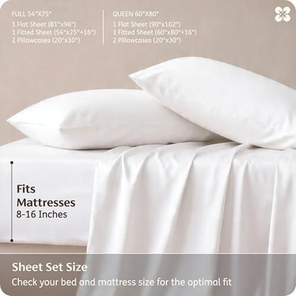 Bedsure PureWoven 100% Rayon Derived from Bamboo, Full Size Sheets, 4 PCS | Cooling Sheets for Hot Sleepers, Breathable & Silky Soft, 16" Deep Pocket, Hotel Luxury Bedding, White - color: 02 - White, size: Full