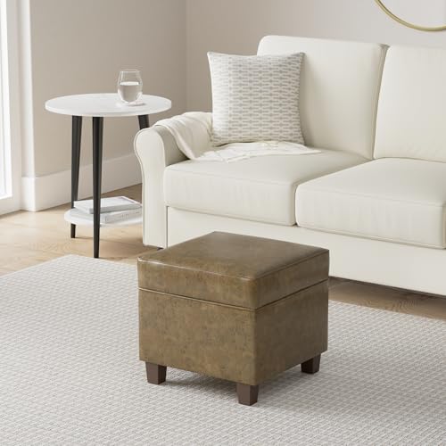 HomePop 18" Square Storage Ottoman - Distressed Brown Faux Leather - color: Brown