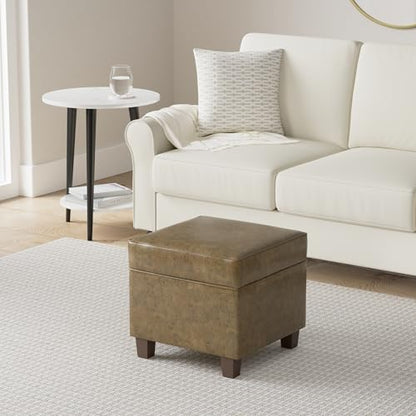 HomePop 18" Square Storage Ottoman - Distressed Brown Faux Leather - color: Brown