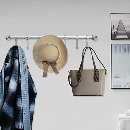 Mug Hanger Rods 16 Inch 2 pcs, 304 Stainless Steel Mug Organizer Tea Coffee Cups Hanging Holder With Sliding Hooks, for Wall Mounted or Under Cabinet, Hanging Rods Silver Chrome Screws Fixed (Silver)