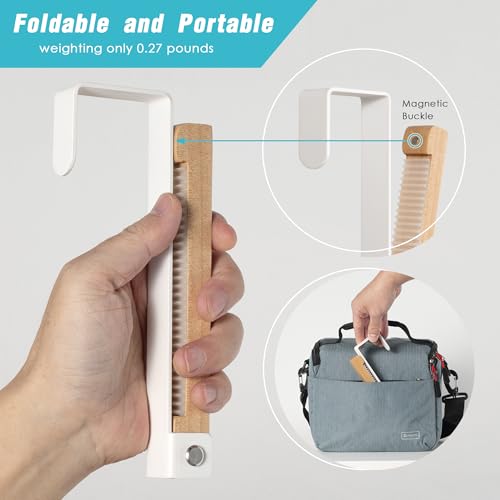 2 Pack Folding Clothes Drying Rack, Thickness Adjustable, Metal/Wooden, Portable, Lightweight, Heavy Duty, Over The Door Hooks for Laundry (White) - color: Wood-White