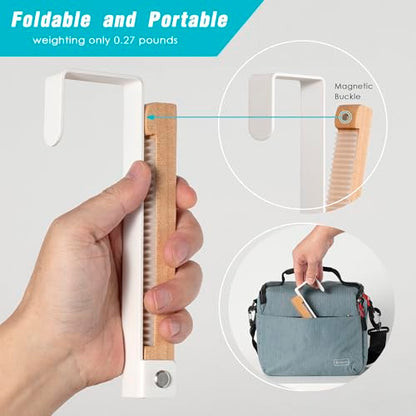 2 Pack Folding Clothes Drying Rack, Thickness Adjustable, Metal/Wooden, Portable, Lightweight, Heavy Duty, Over The Door Hooks for Laundry (White) - color: Wood-White