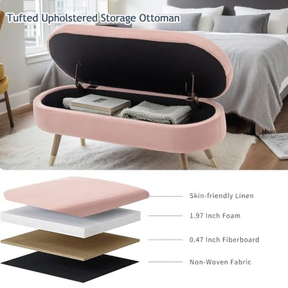 IAFIKE Oval Storage Bench 43.5" Ottoman Bench Upholstered Boucle Fabric Footrest Bench with Golden Metal Legs End of Bed for Bedroom, Living Room, Entryway,Bed Side (Pink) - color: Pink