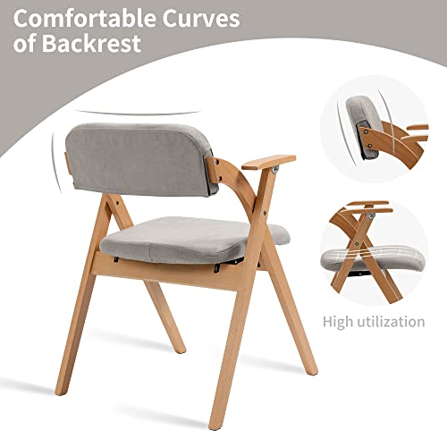Folding Chairs with Armrest | Wooden Stackable Foldable Dining Chair with Padded Seats Set of 2 Extra for Guests Kitchen Office Wedding Party Gray - color: Gray With Armrest, size: 2PCS