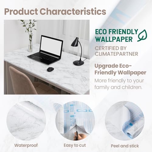 White/Grey Marble Contact Paper Marble Wallpaper Peel and Stick with Tools | 17.7" x 78.7" Self Adhesive Vinyl Film Contact Paper for Countertops - color: Gray/White-tool, size: 17.7" x 78.7"