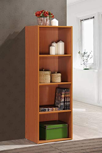 Hodedah 4-Shelf Bookcase in Cherry - color: Cherry, size: 4-Shelf