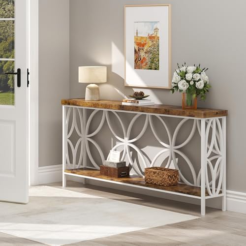 70.9 inch Extra Long Sofa Table, Industrial Console Table Behind Couch | With 2 Tier Storage Shelf, Entryway Table for Entryway, Living Room, Foyer, Hallway, Unique Design, White - color: White