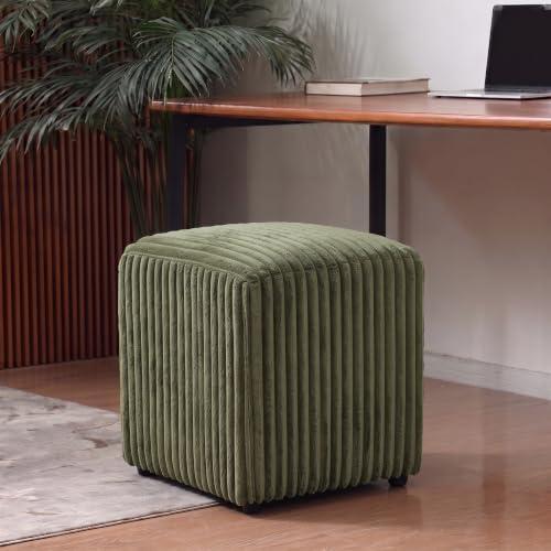Modern Square Vanity Stool, Small Striped Pattern Ottoman, Cute Velvet Foot Stool, Tufted Fabric Footrest, Upholstered Vanity Chair, Stool for Makeup, Bedroom, Living Room (2, Square-Dark Green) - color: Square-dark Green