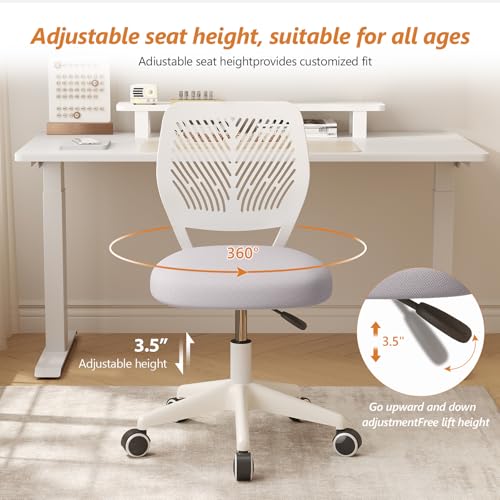 JPBSTO Armless Desk Chair, Height Adjustable Swivel Office Rolling Task Chairs with Soft Mesh Padded Cushion, Ergonomic Small Study Computer Chair for Girls Boys Teens (Gray, 1PC) - color: Grey