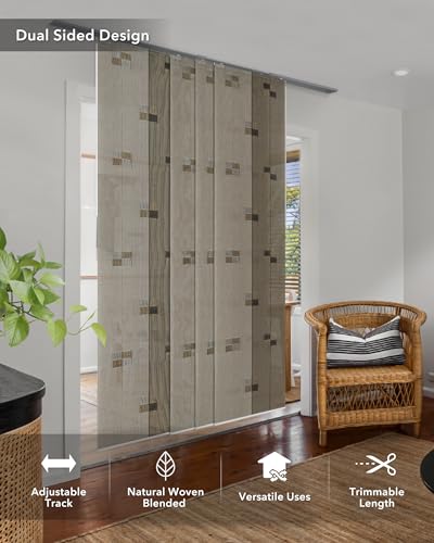 Vertical Blinds Room Divider 45.8"-86" x 96", Winter | Fabric Panel Room Divider for Separating Spaces with Adjustable Track, Fits Patio Doors, Trimmable to 96" - color: Winter