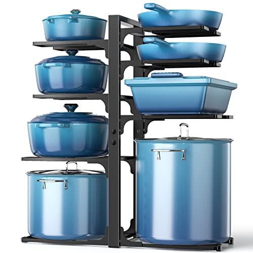 Pots and Pans Organizer Under Cabinet 20.8", 8-Tier Adjustable Black | 2 DIY Modes, Tool-Free Assembly, Max 120 Lbs, Fits Large Stockpots, Cast Iron Pans & Heavy Cookware, For Kitchen Cabinets - color: Black, size: 21"H