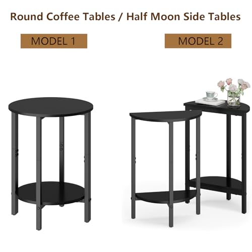 Side Table, Small End Table, Set of 2 Half Round Side Table for Living Room, 2 Tier Couch Side Tables, Small Round Coffee Table, Thin Accent Sofa Table Narrow Entryway Table, Black - color: Black