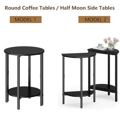 Side Table, Small End Table, Set of 2 Half Round Side Table for Living Room, 2 Tier Couch Side Tables, Small Round Coffee Table, Thin Accent Sofa Table Narrow Entryway Table, Black - color: Black
