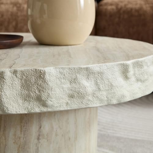31.69" Modern Concrete Coffee Table with Base (31.69" x 12.99") | Center Table, Concrete Coffee Table, Travertine Accent Table, Living Room Furnitures, Mars Pattern - color: Mars,ø31.69" X 12.99"