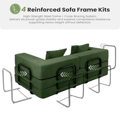 5-in-1 Futon Sofa Bed Queen Floor Convertible Couch Foldable Lounge Green | Multi-Position Convertible Lounge Couch for Guest Room & Apartment, Removable Washable Cover, Space Saving - color: Green