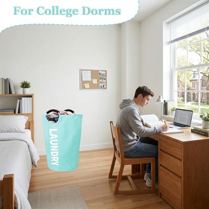WOOHA 125L Large laundry basket,Collapsible laundry hamper, Tall Clothes Baskets Folding Washing Bin Foldable Fabric Hamper Bags for Bedroom, Closet,Bathroom,College,laundry bag,lightblue - color: Lightblue, size: 125L-XXXL