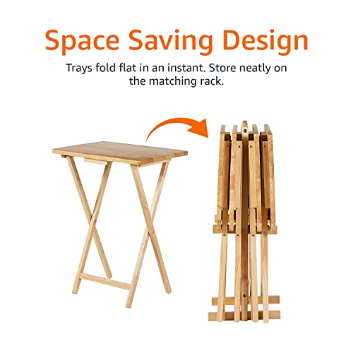 Amazon Basics Classic Foldable TV Dinner Tray Table with Storage Rack, 14.6 L x 19 W x 26 H inch, Natutral, 4-Pack - color: Natural