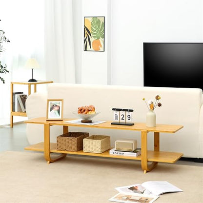 Bamboo TV Stand for TVs up to 65", Accent Entertainment Center with Storage, Media Console Table with Shelf, Modern TV Stand for Living Room, Bedroom, 55"(L), Burlywood - color: Burlywood