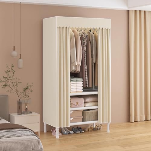 Portable Closet with Cover 27.5"x17.7"x65.7" Wardrobe Closet Pale Yellow | Portable Closet for Hanging Clothes, Fabric Cover and Hanging Rod, Portable Wardrobe Storage for Bedroom or Dorm Use - color: Pale Yellow-a, size: 27.5" L