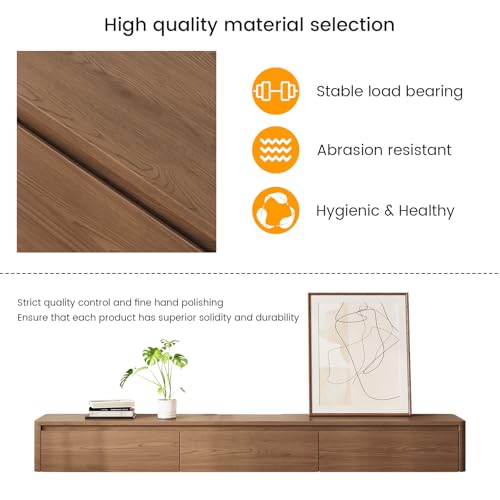 67.32" Floating TV Stand for TVs Up to 80", Walnut | Wall-Mounted Farmhouse Media Console with 3 Storage Drawers, Ideal for Living Room or Bedroom