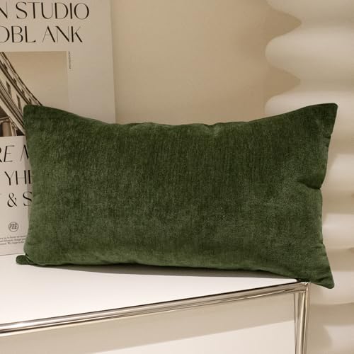 JoraLion Chenille Lumbar Pillow Covers 12X24 inch Moss Green | Solid Dyed Decorative Throw Pillow Covers, Plain Farmhouse Soft Chenille Cushion Case for Couch Sofa Bed Room, Pack of 1 - color: Moss Green, size: 24" x 12" (Pack of 1)