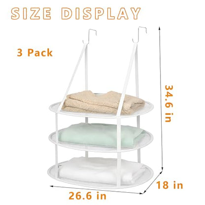 SAMJANE Hanging Sweater Drying Rack – Lay-Flat Warp-Knit Airflow Mesh for Delicates, 3 pcs 3-Tier Foldable Space-Saving Door-Hanging Design for Fast Drying & No Deformation in Small Spaces (White)