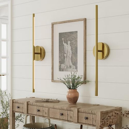 24" Battery Operated Wall Sconce Set of 2, 350° Rotating Lamp, Gold | Wireless, 8000mAh Rechargeable Battery, Stepless Dimming, 3000K-6000K, Remote & Touch Control, Timer, Living Room, Bedroom - color: Gold, size: 24 Inch (2 Pack)