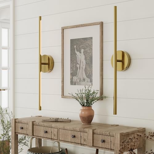 40" Battery Operated Wall Sconce Set of 2, 350° Rotating Lamp, Gold | Wireless, 8000mAh Rechargeable Battery, Stepless Dimming, 3000K-6000K, Remote & Touch Control, Timer, Living Room, Bedroom - color: Gold, size: 40 Inch (2 Pack)