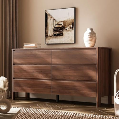 MAISONARIA Walnut 3-Piece Dresser Bedroom Set, 6 Drawers Dresser & 3 Drawer Nightstands with Hidden Handles, Wood Chest of Drawers for Bedroom, Living Room, Entryway - color: Walnut, size: 6+3