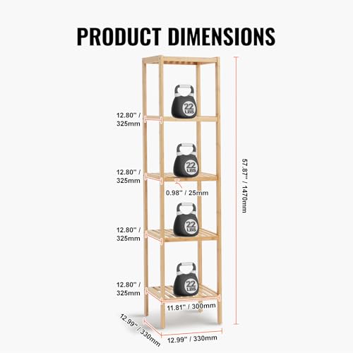 VEVOR 5-Tier Bathroom Standing Shelf, Narrow Shelving Unit, Display Storage Rack Organizer, Freestanding Flower Plant Stand, Multifunctional Bamboo Shelf Ideal for Bathroom, Kitchen, Home, Natural - style: 5-Tier