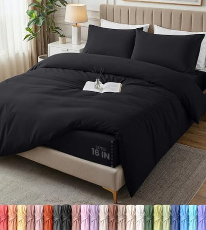 Utopia Bedding Duvet Cover Full with Fitted Sheet (54x75) - 2 Pillow Case (20x30) - All Season Luxury Bed in a Bag with Zippered Duvet Cover - No Comforter (Black) - color: Black, size: Full - Duvet Cover with Fitted Sheet