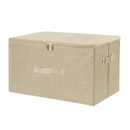 ANMINY Fabric Storage Bins with Zipper Lids, 18"x14"x10", Beige, 1 PCS | 43.6Qt Cotton Linen Storage Box, PP Board Frame, Washable Collapsible, with Handles & 3-side Open Lid, Stackable, Large - color: Beige, size: Large (Pack of 1)