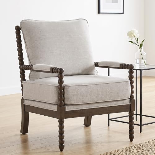 DUHOME Chenille Fabric Spindle Accent Chair with Wood Frame,Bobbin Chair with High Resilience Spring Cushion and Armrest Pads, Leisure Armchair for Living Room Bedroom Farmhouse Home Office Belcony - color: Dark Walnut+grey, size: 1 pc